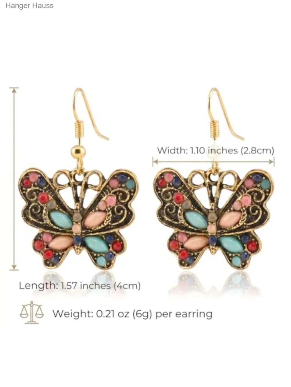 Enamel Butterfly Dangle Earrings, Ultra-Lightweight Fishhook Gift